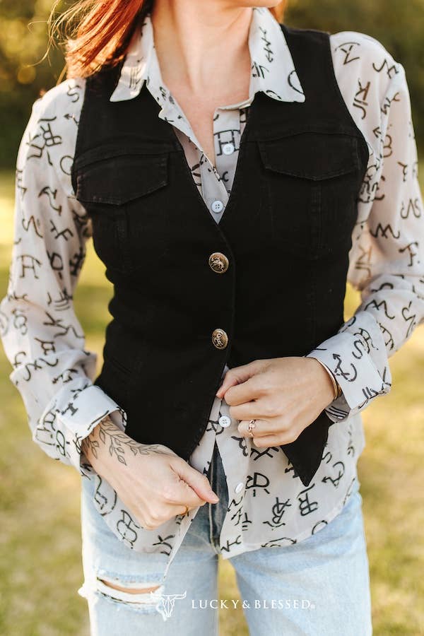 Black Western Button Down Vest