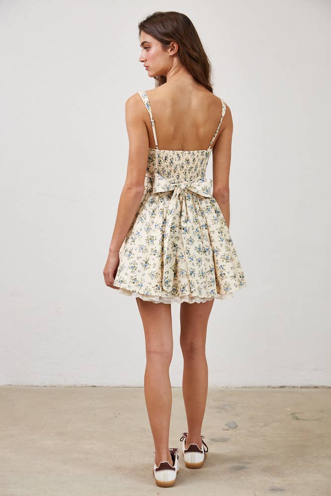 Floral Cotton Corset Lace Ruffle Mini Dress