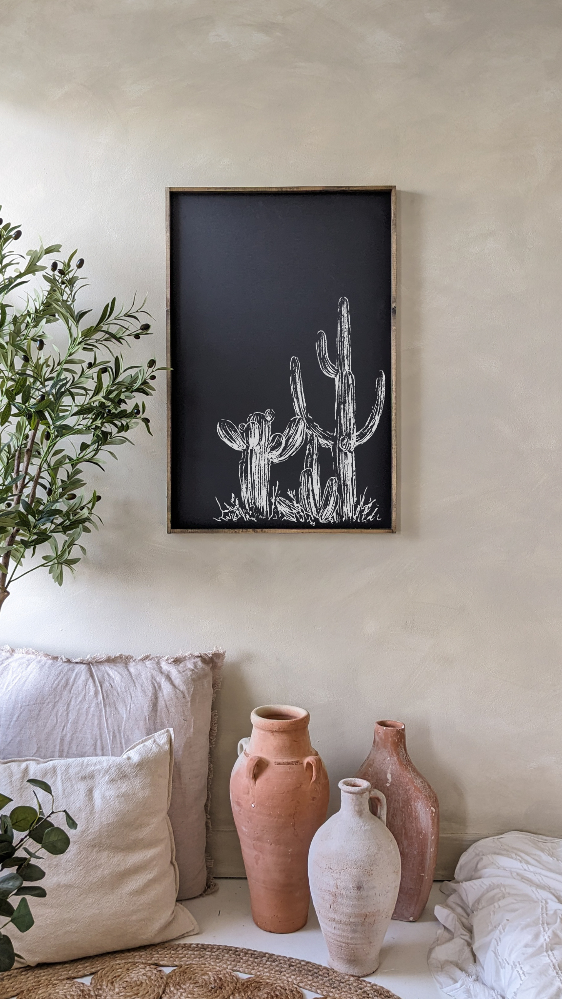 24" x 36" Western Cactus Framed Print – Boho Wall Art, Cactus Decor