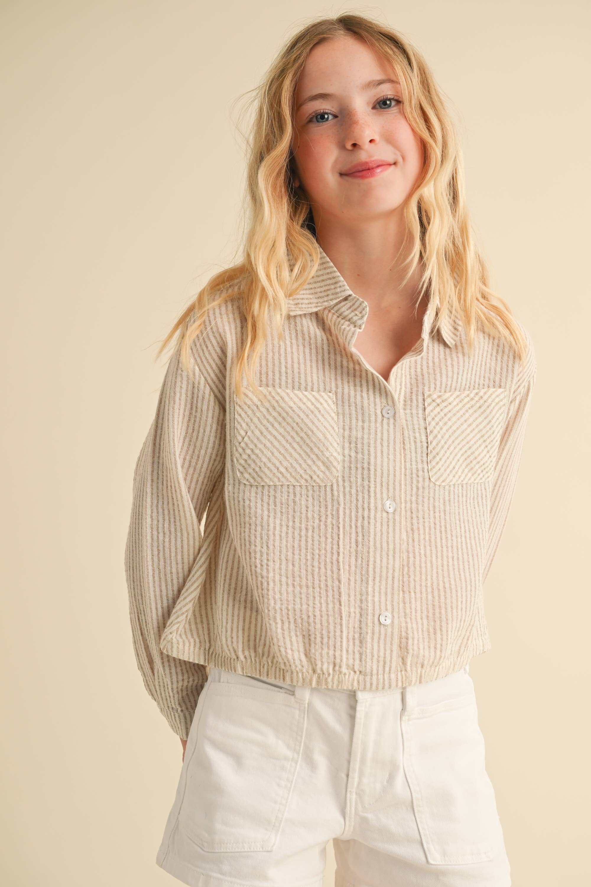 TWEEN GIRLS KIDS BUTTON DOWN DROP SHOULDER SHIRT (7-14)