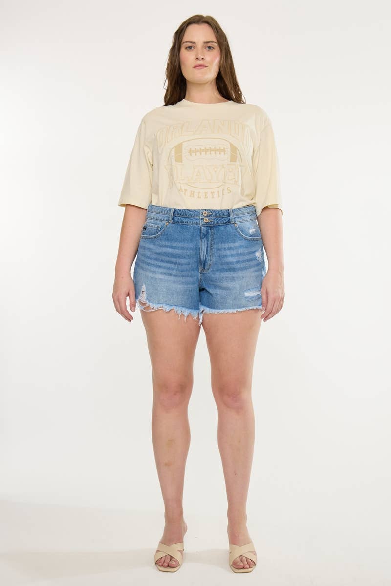 PLUS HIGH RISE DOUBLE BAND MOM SHORTS