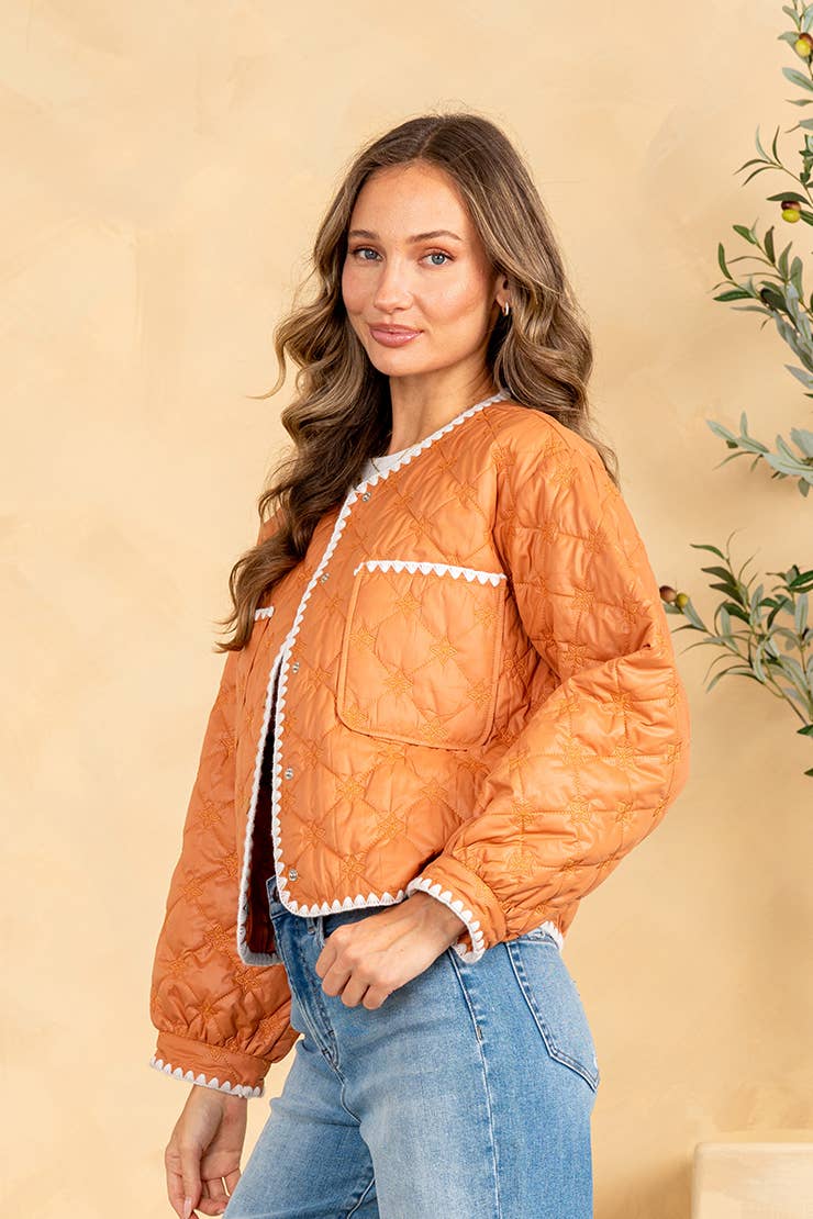 Plus Quilted Jacket with Scallop Trim