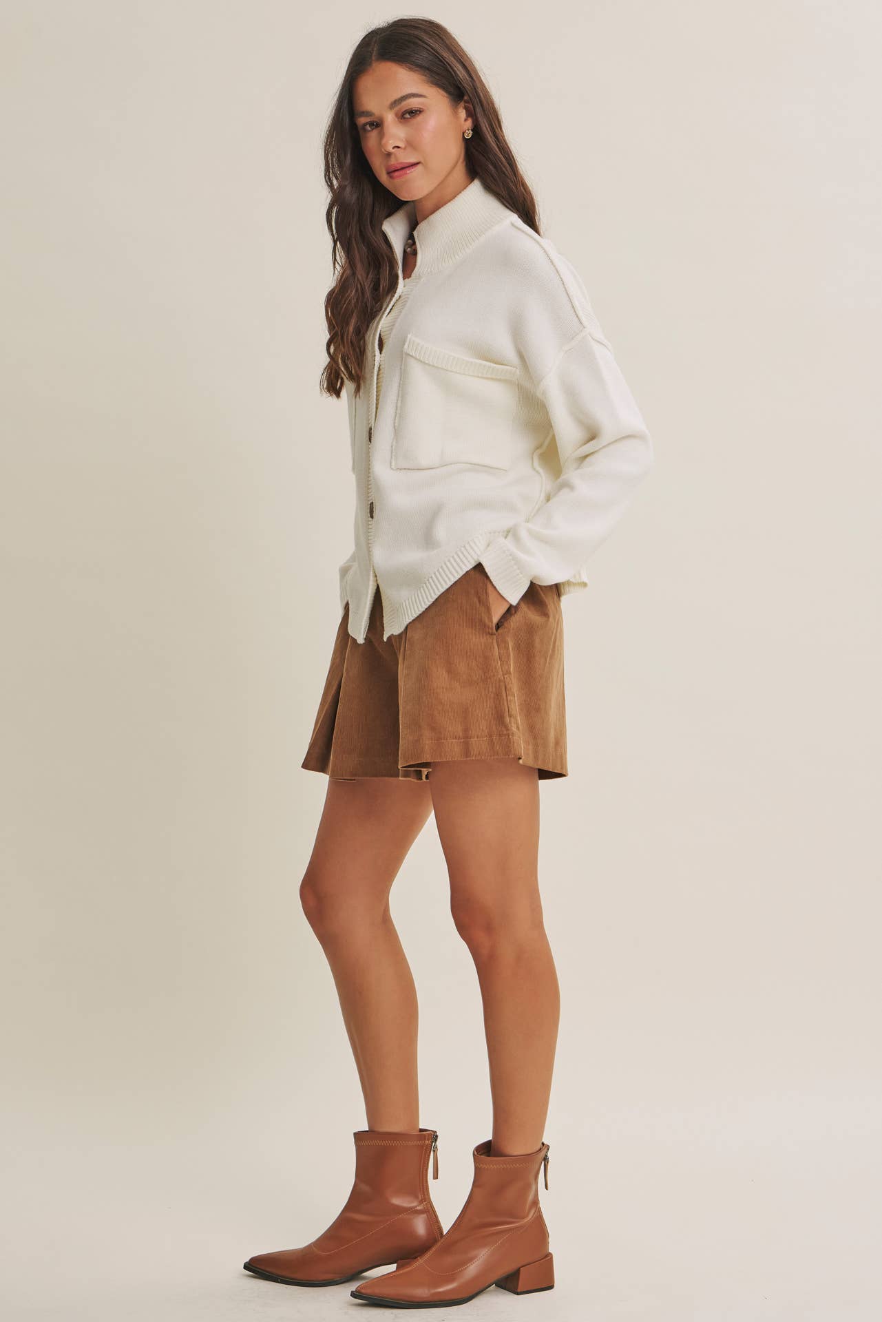 MINIMAL DAY OVERSIZED HIGH NECK SWEATER JACKET WITH POCKETS