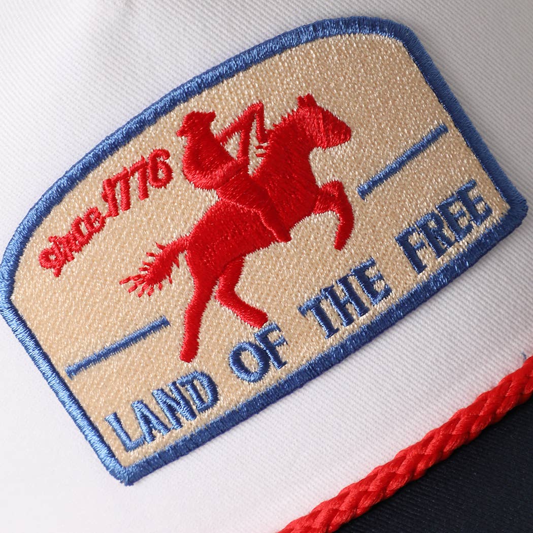 LAND OF THE FREE Embroidered Patch Rope Trucker Hat