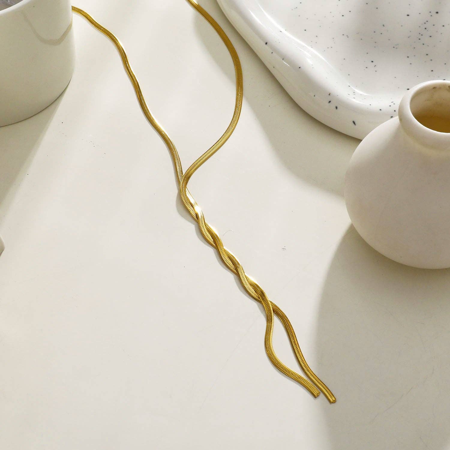 Snake Skin Textured Intertwined Lariat Chain Necklace