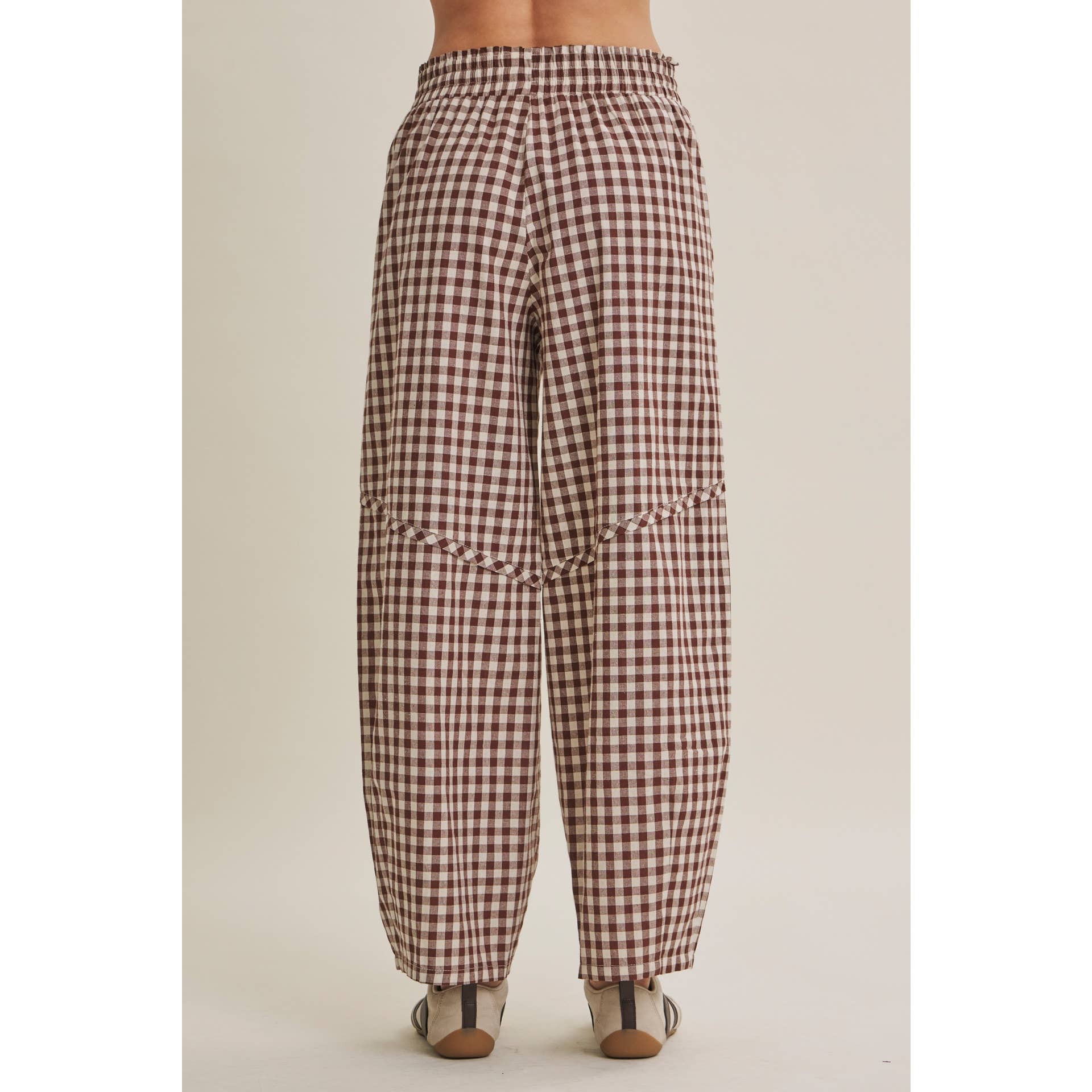 GINGHAM COTTON BARREL PANTS