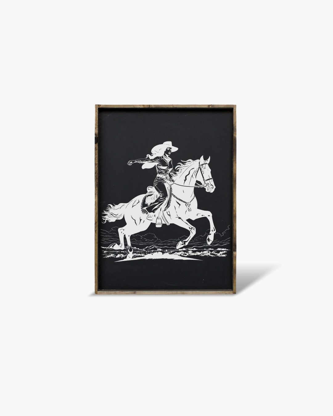 24" x 36" Vintage Cowgirl Framed Print - Handmade Western Wall Art