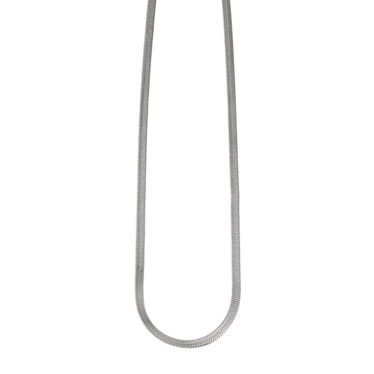 FRYDA Silver Toned (White Gold): Snake Skin Textured Mid Width Chain Necklace