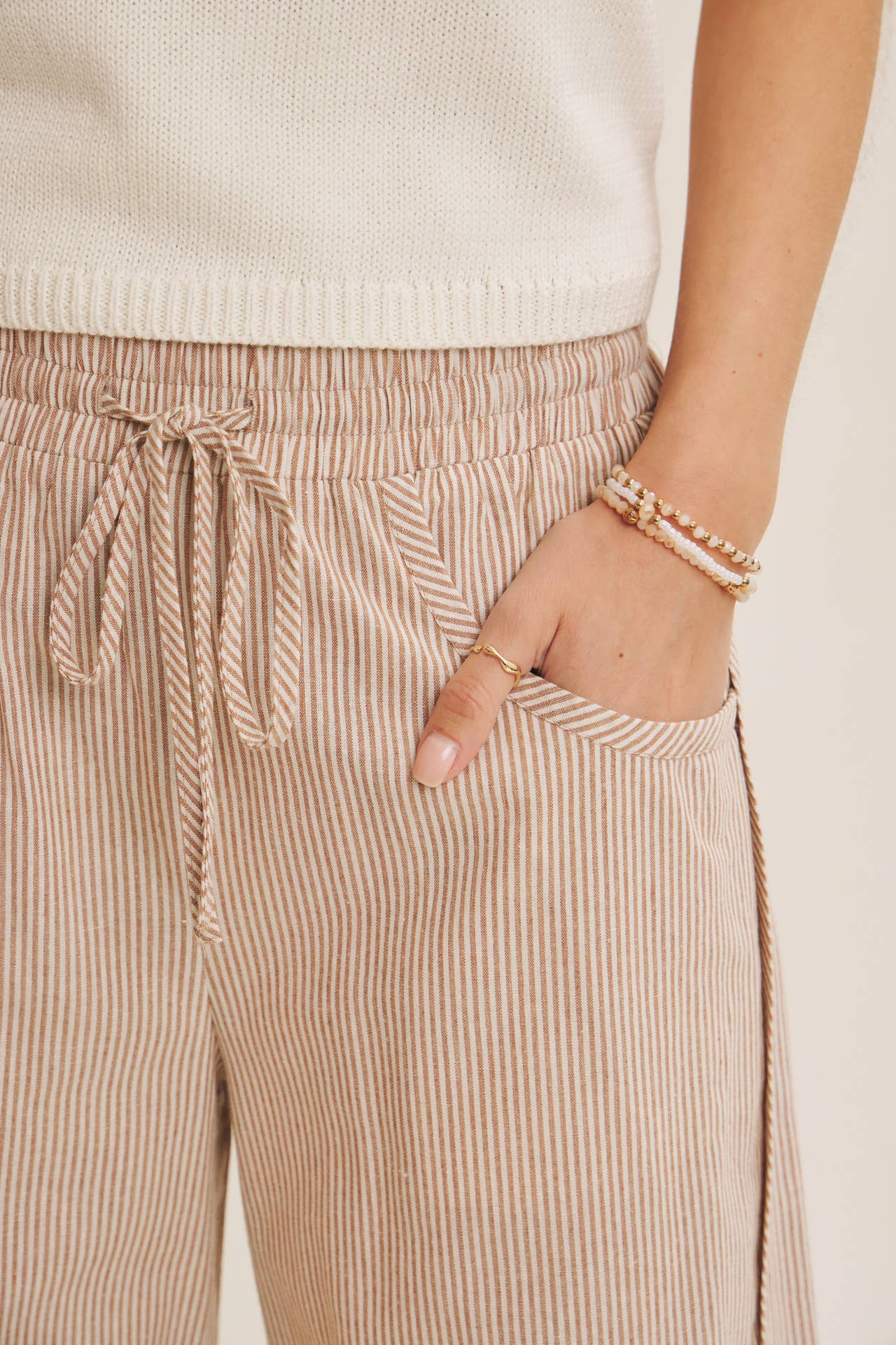 ALL ABOUT COMFORT ELASTIC STRIPE COTTON BARREL PANTS