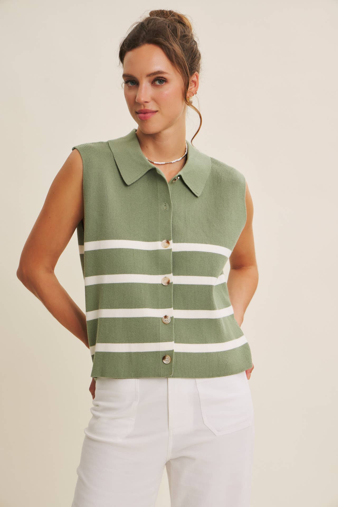 ALL SEASON LAYERING VISCOSE RIB BUTTON-DOWN SWEATER VEST