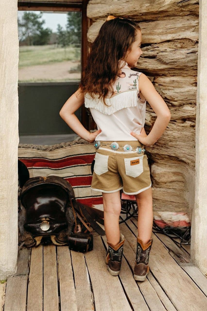 Out West Cowgirl Brown Denim Arrow Shorts