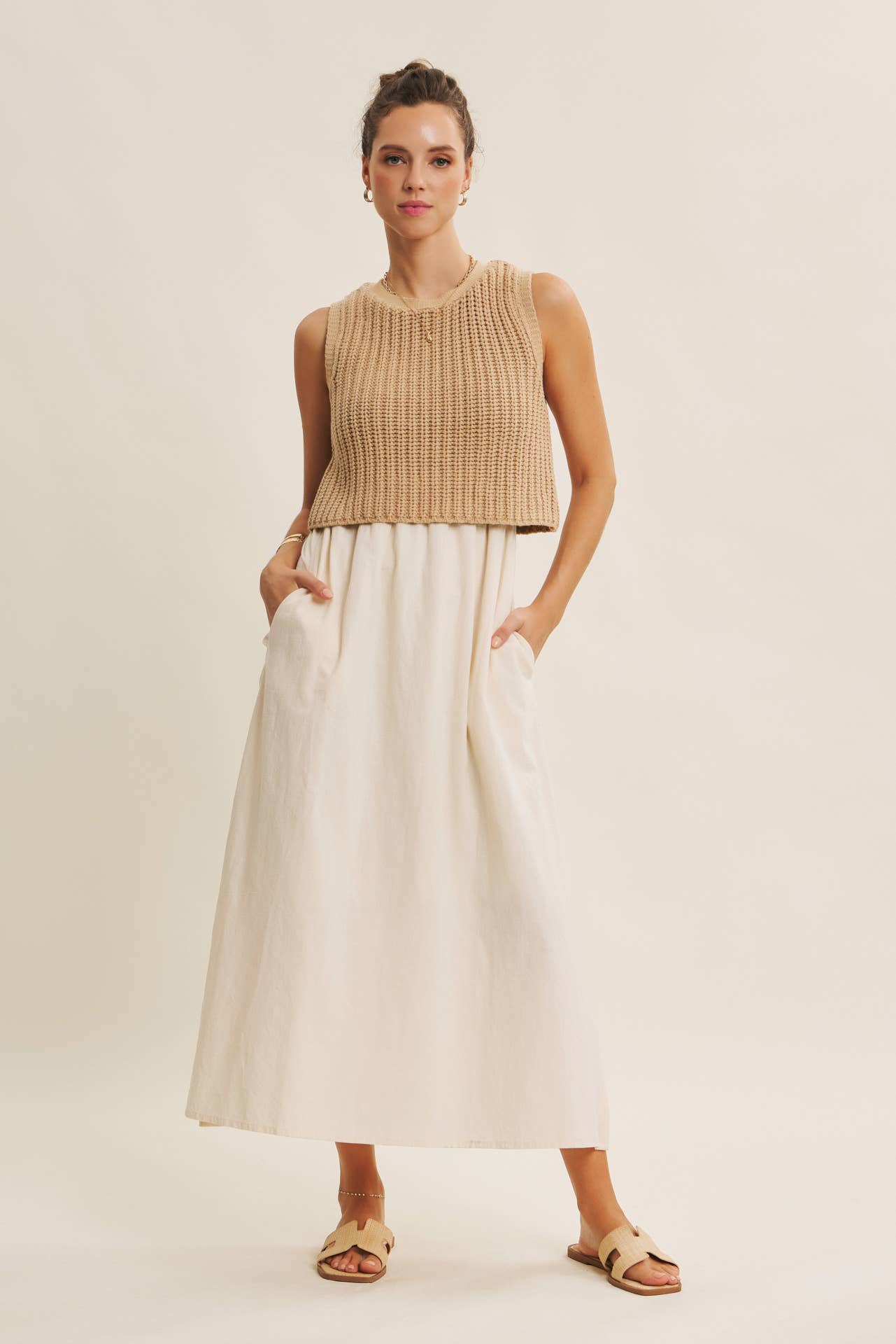 CHUNKY SWEATER TWOFER MIDI DRESS