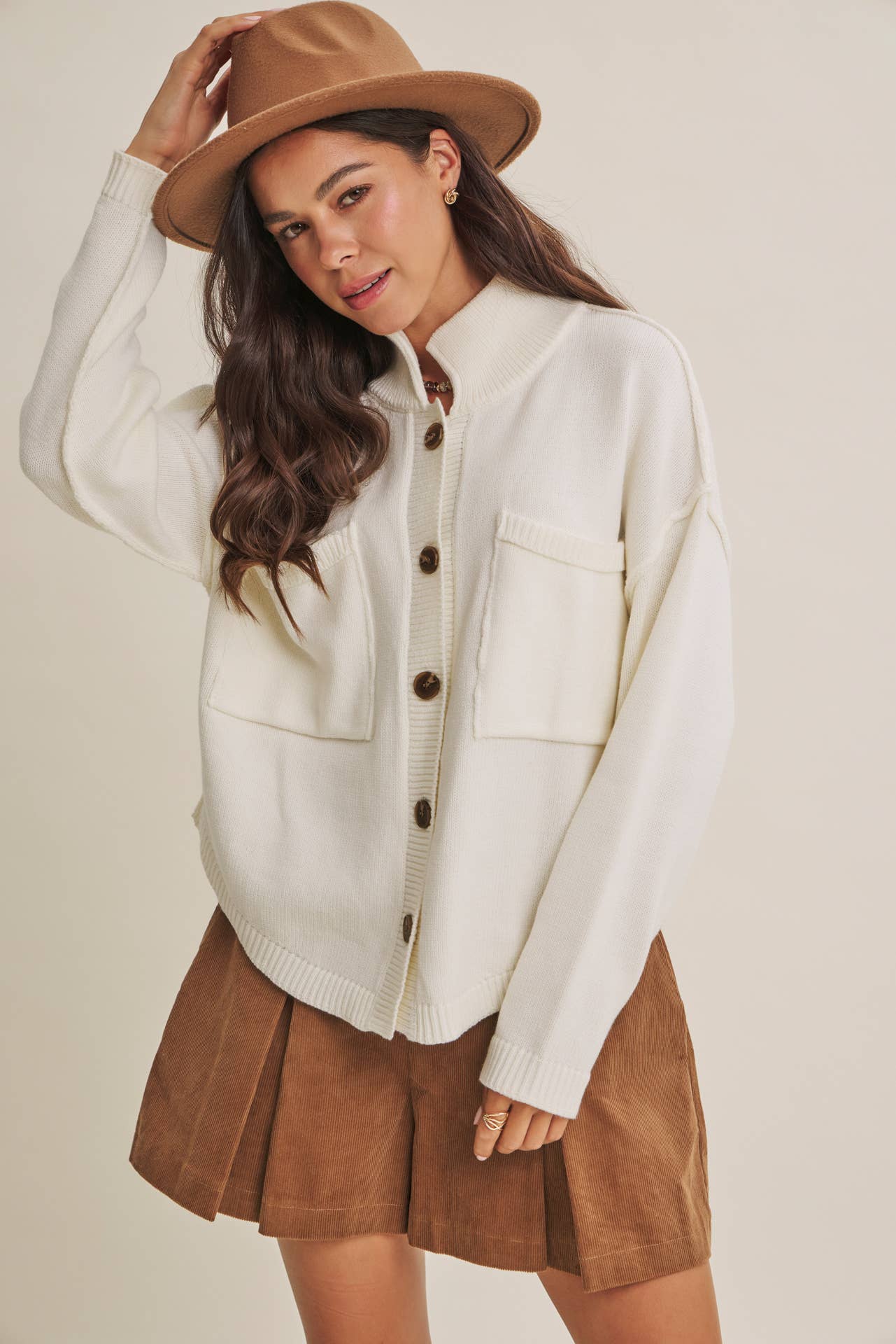 MINIMAL DAY OVERSIZED HIGH NECK SWEATER JACKET WITH POCKETS