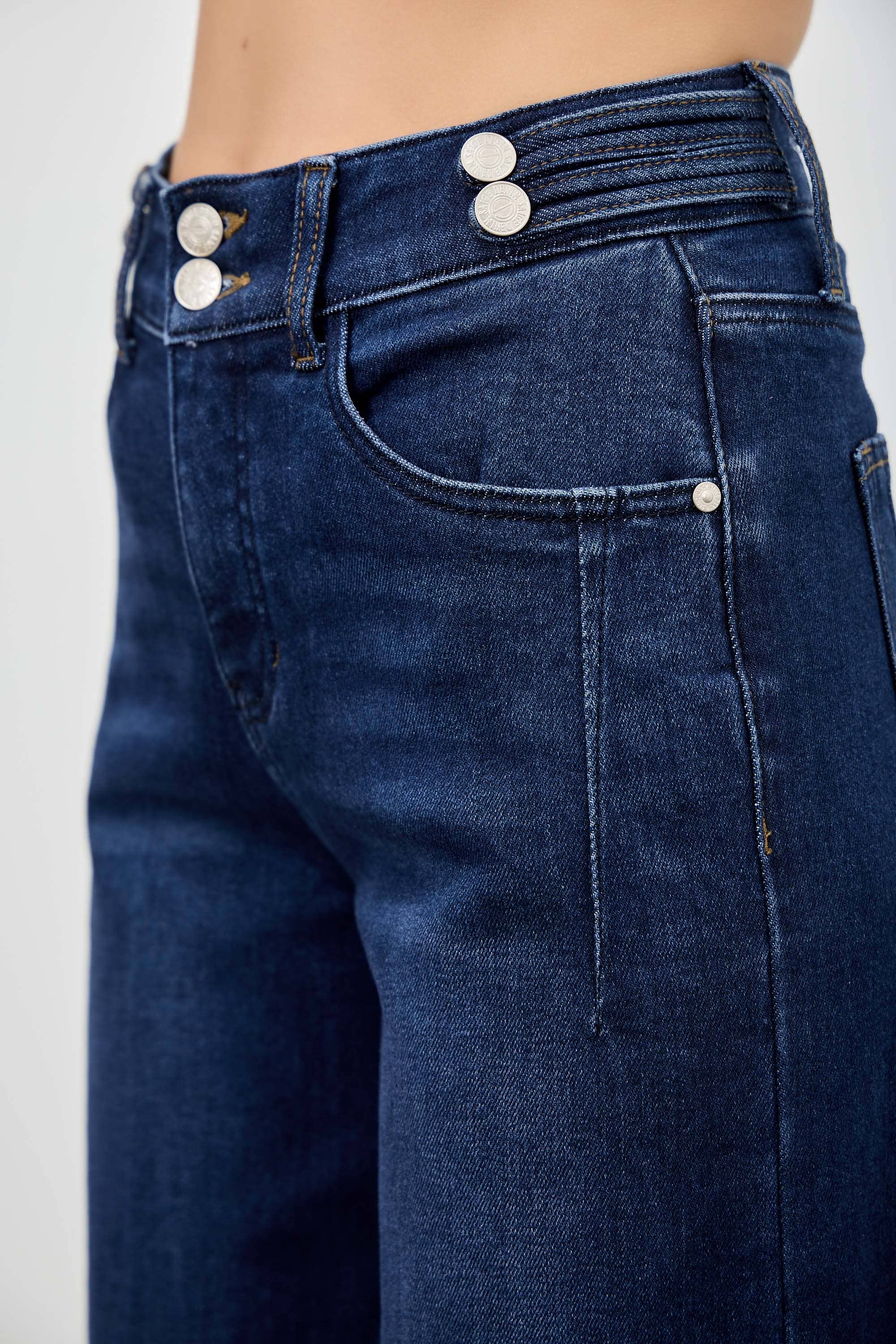 HIGH RISE WIDE LEG JEAN WITH DOUBLE BUTTONS
