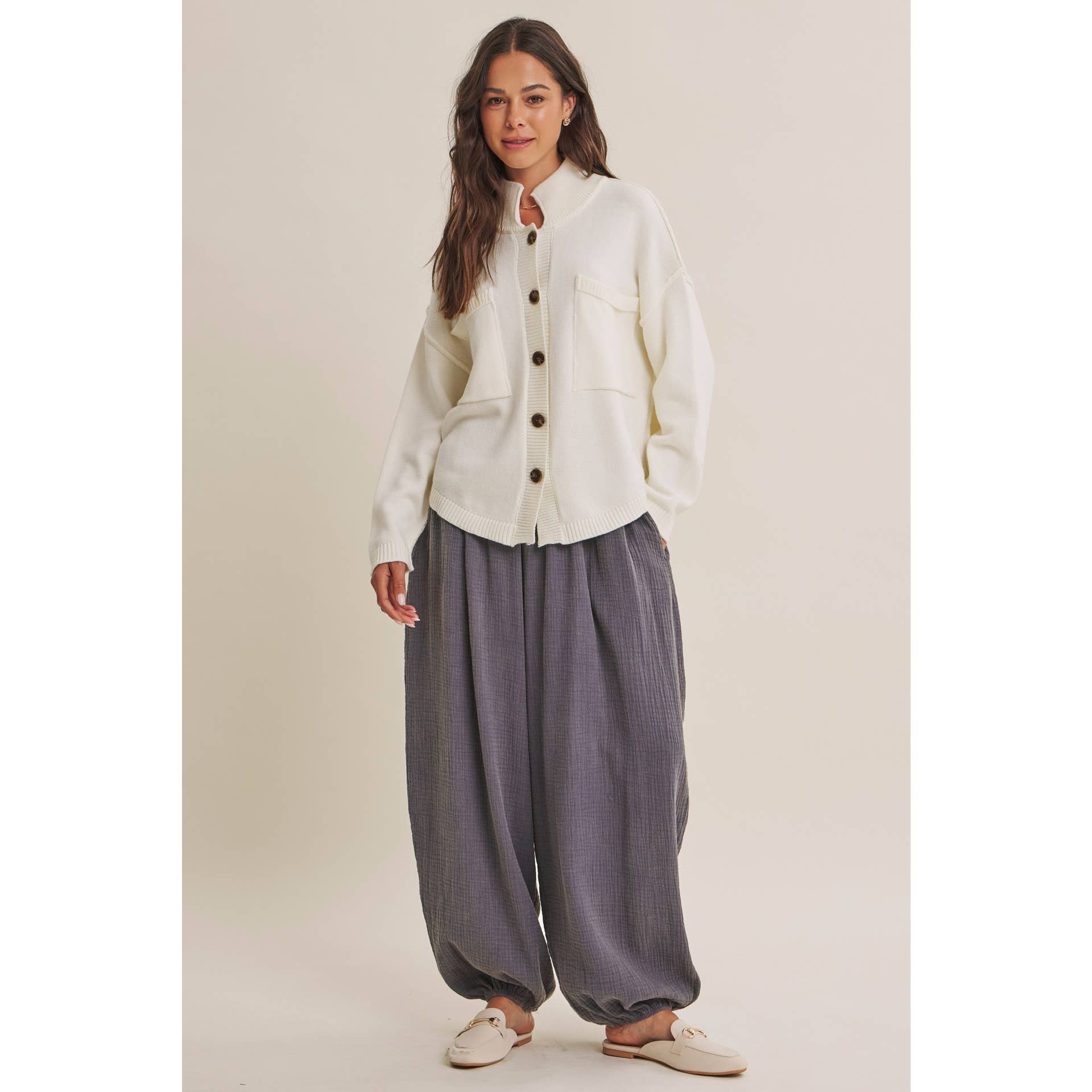 MINIMAL DAY OVERSIZED HIGH NECK SWEATER JACKET WITH POCKETS