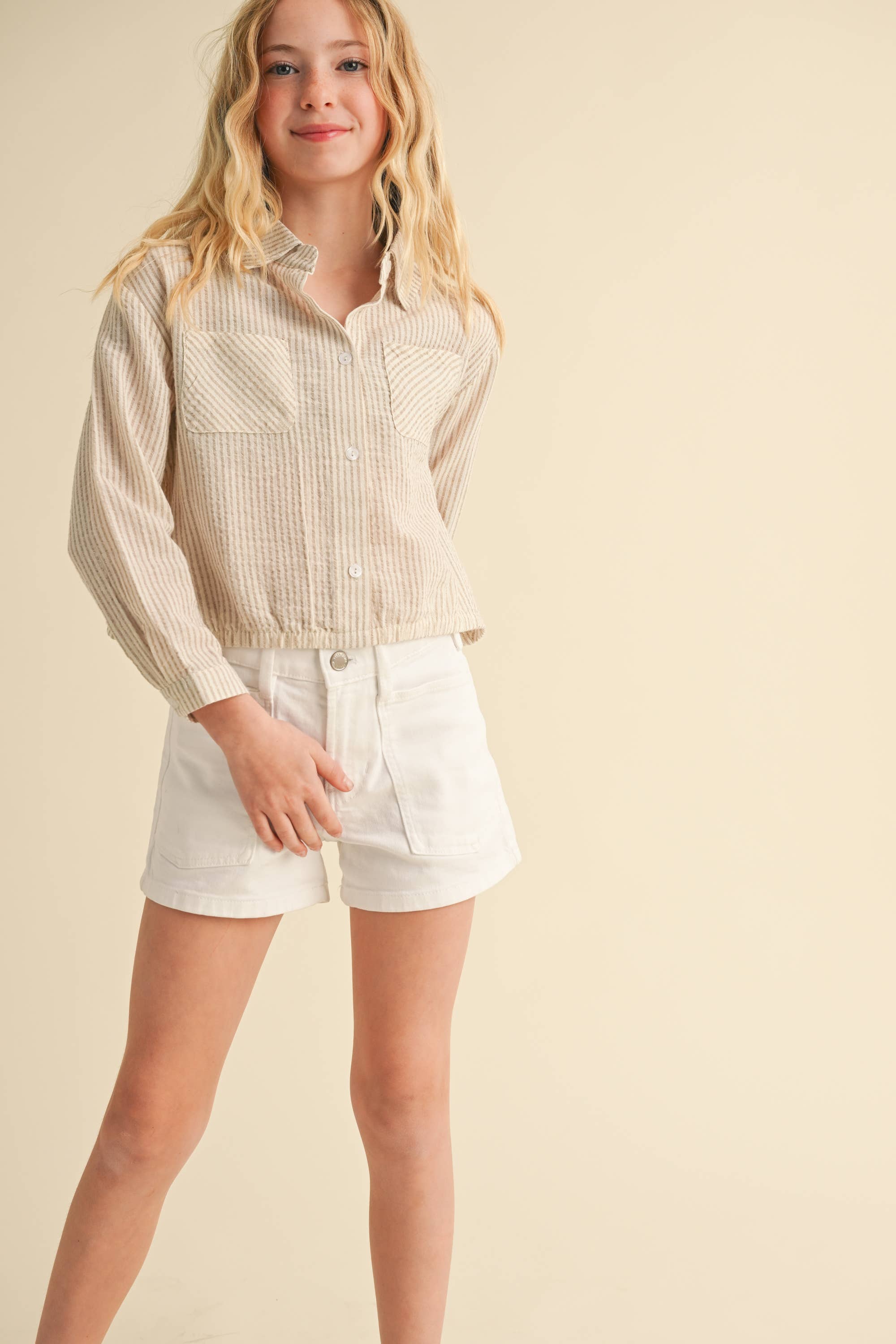 TWEEN GIRLS KIDS BUTTON DOWN DROP SHOULDER SHIRT (7-14)