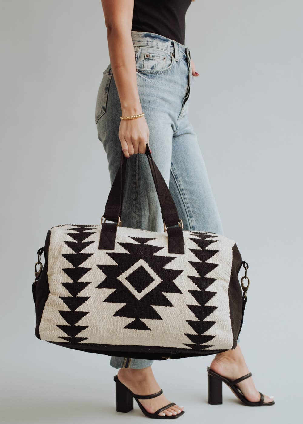 Cream & Black Aztec Duffel