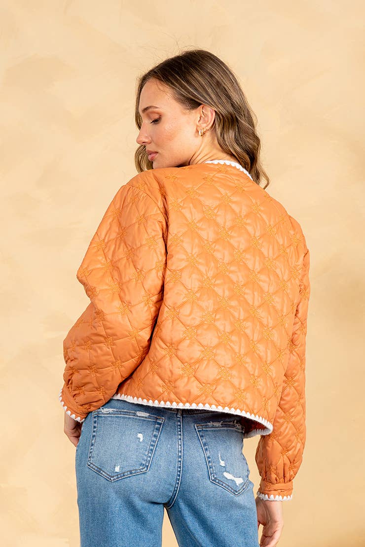 Plus Quilted Jacket with Scallop Trim
