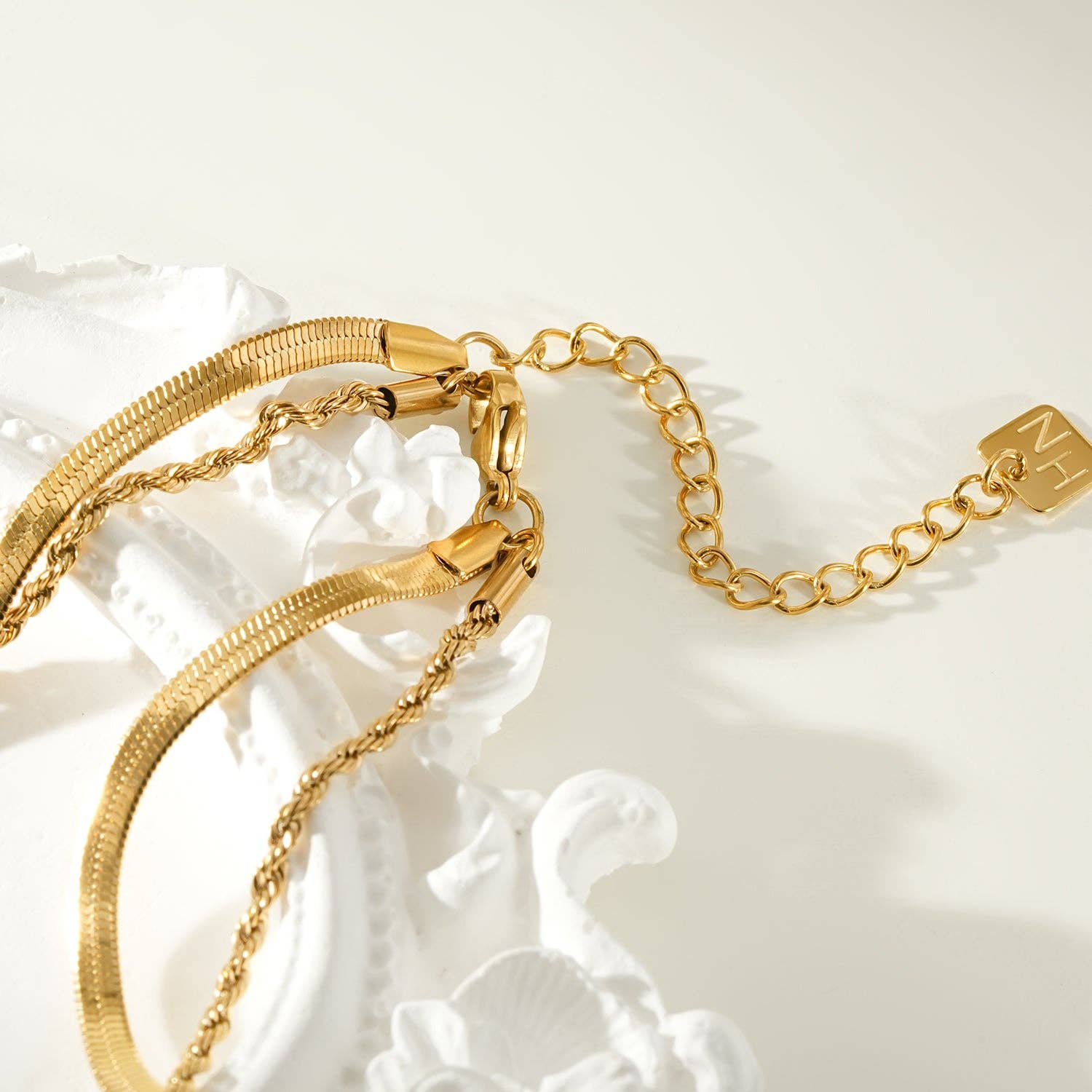 Layered Flat Snake Chain & Rope Chain Necklace