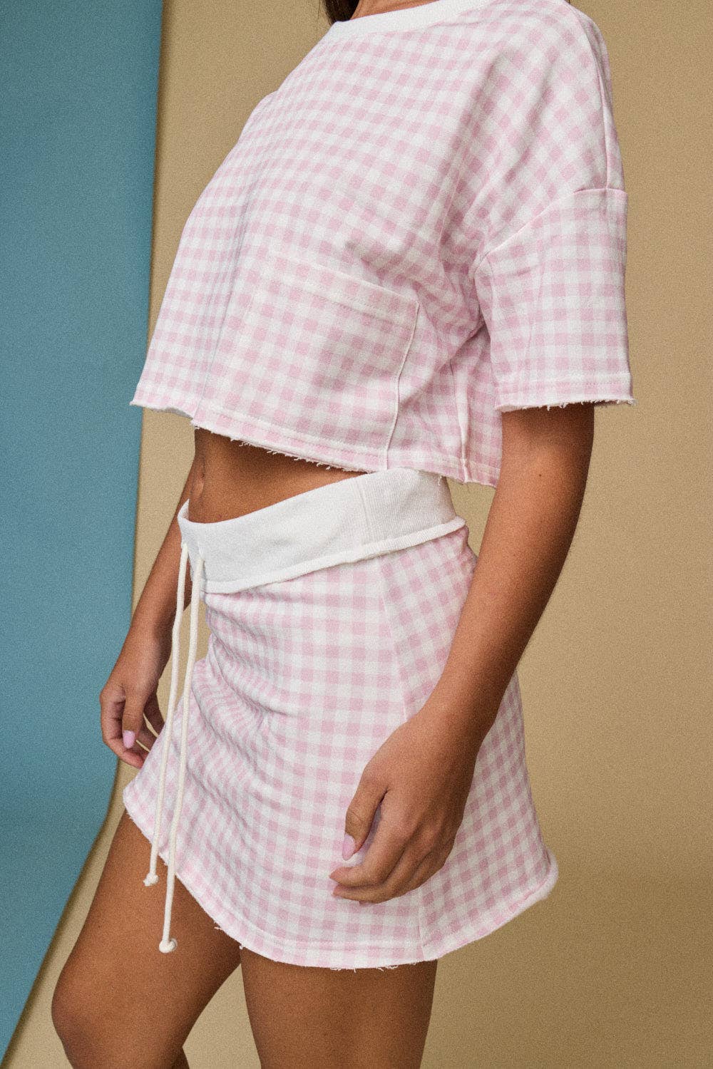 Gingham Cropped Tee and Skirt Set