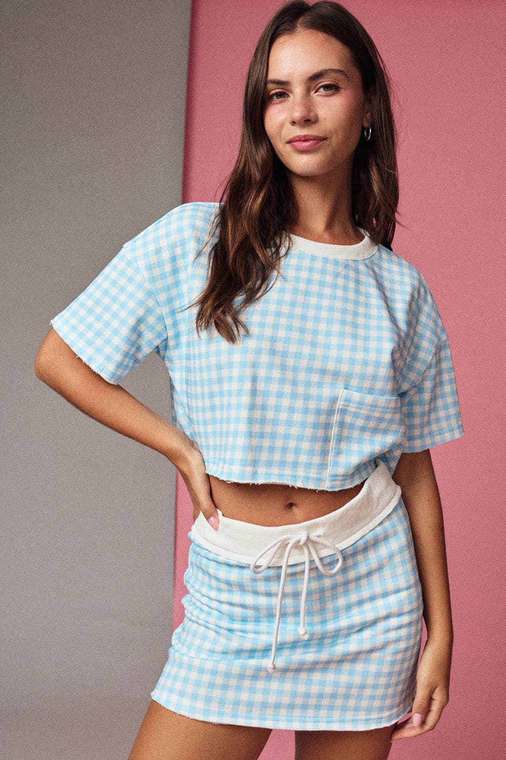 Gingham Cropped Tee and Skirt Set