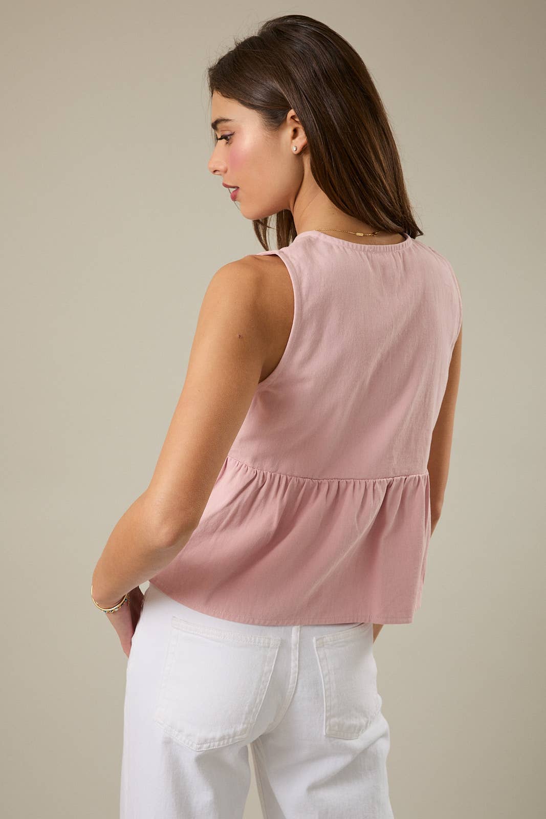 ROUND NECK SLEEVELESS FRONT BOWS TWILL TOP
