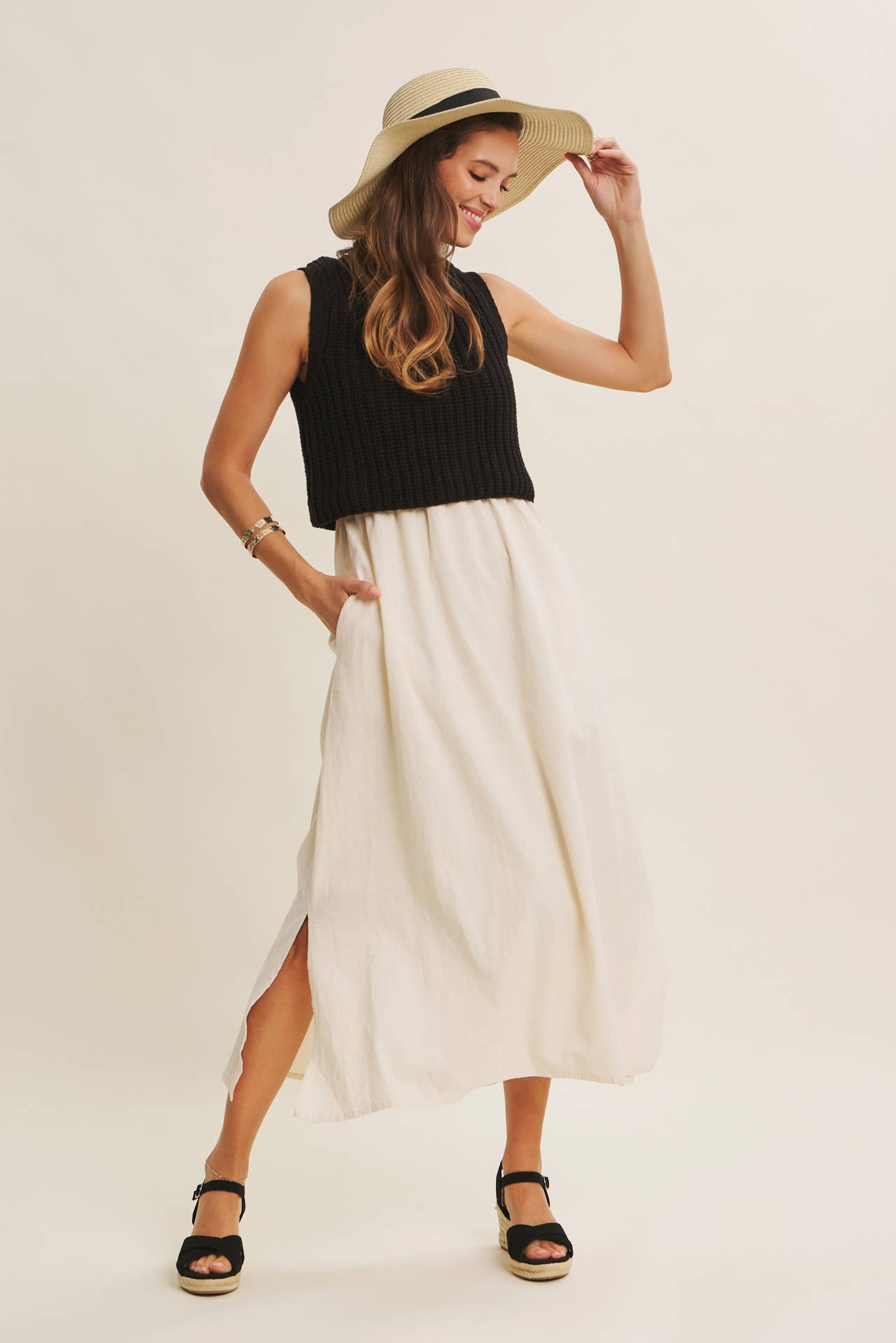 CHUNKY SWEATER TWOFER MIDI DRESS