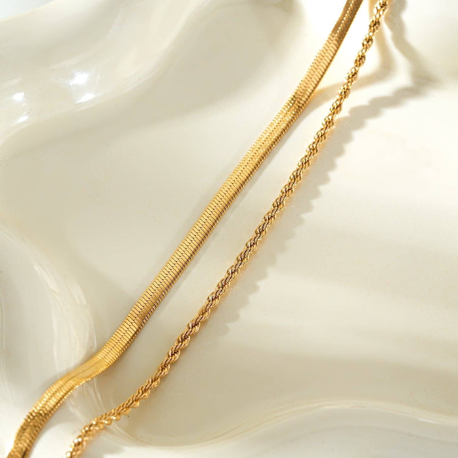 Layered Flat Snake Chain & Rope Chain Necklace