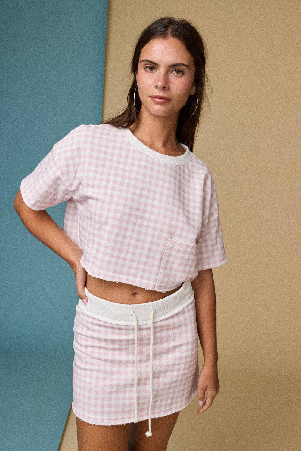 Gingham Cropped Tee and Skirt Set