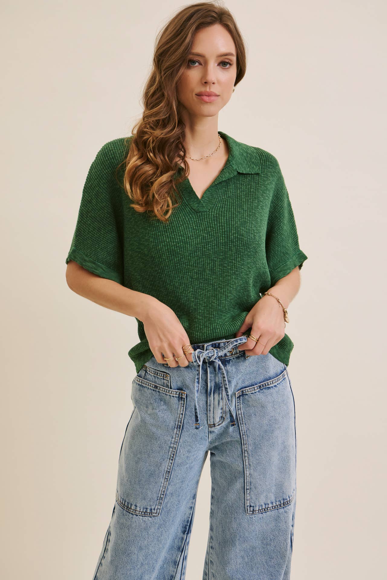EASE AND GRACE DENIM WASHED OVERSIZED WIDE-LEG JEANS