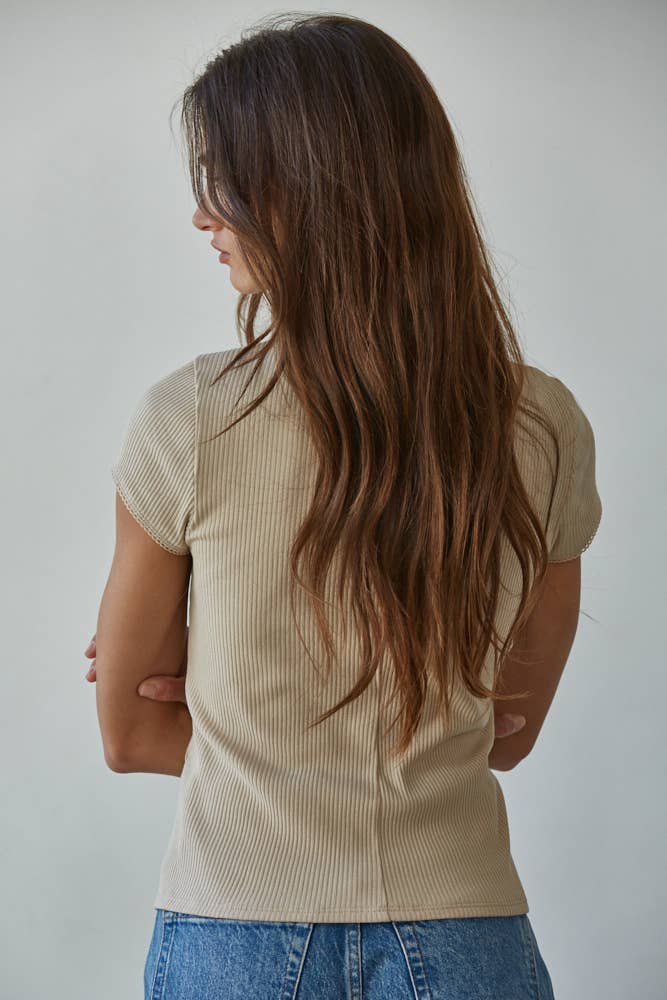 Knit Ribbed Buttondown Short Sleeve Cardigan Top