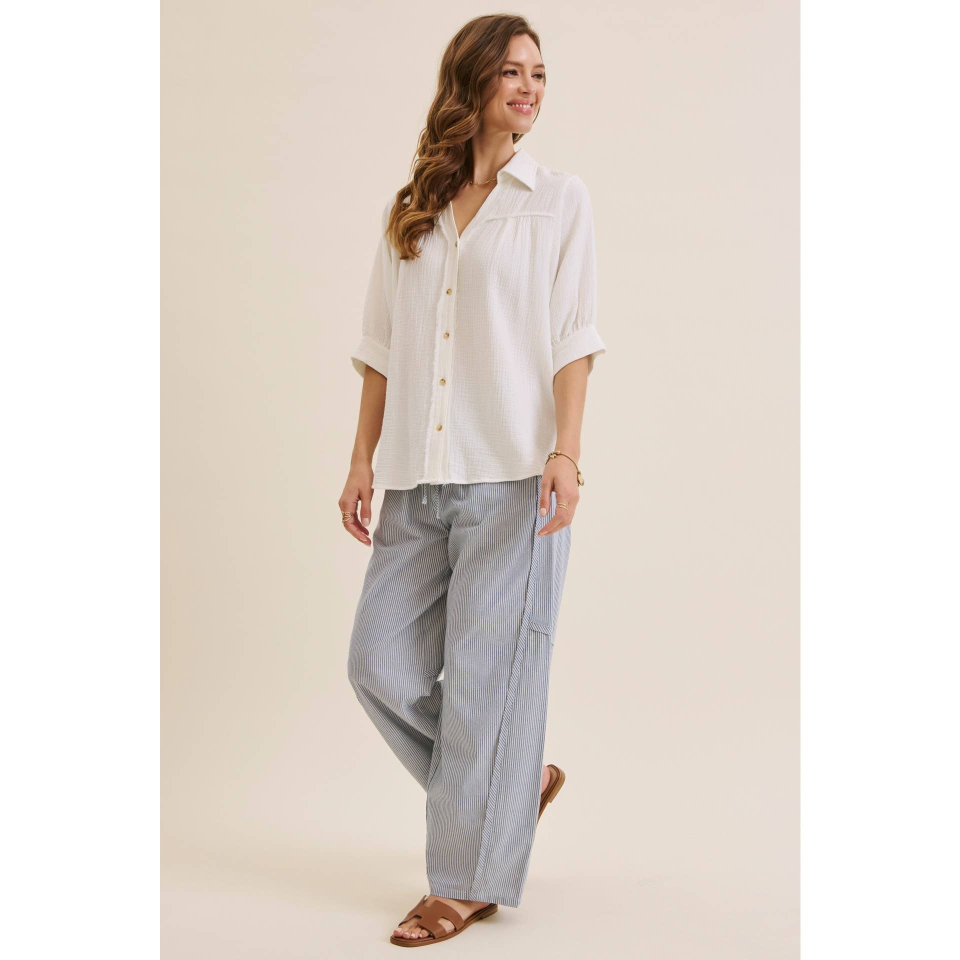 ALL ABOUT COMFORT ELASTIC STRIPE COTTON BARREL PANTS