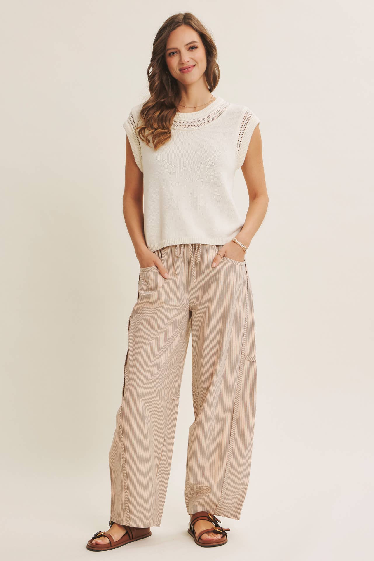 ALL ABOUT COMFORT ELASTIC STRIPE COTTON BARREL PANTS