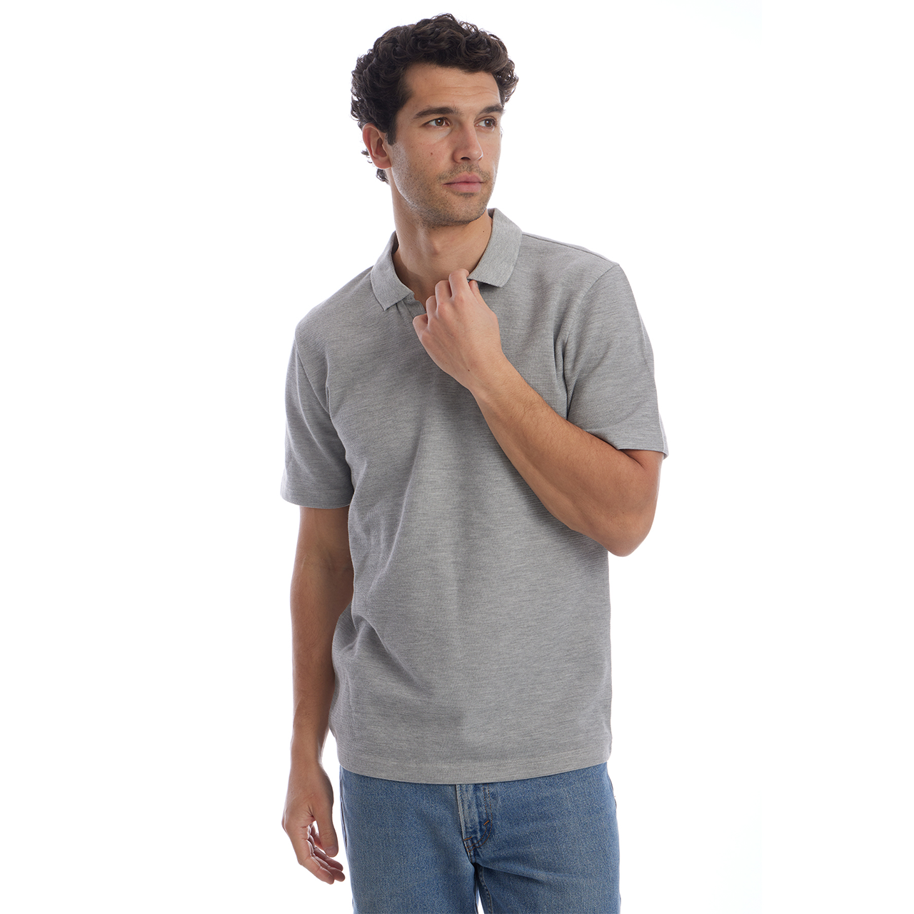 Austin Johnny Collar Short Sleeve Polo - Grey