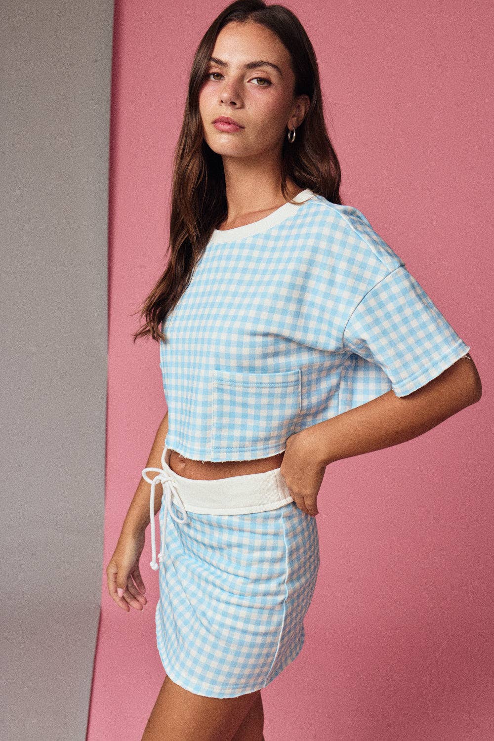 Gingham Cropped Tee and Skirt Set