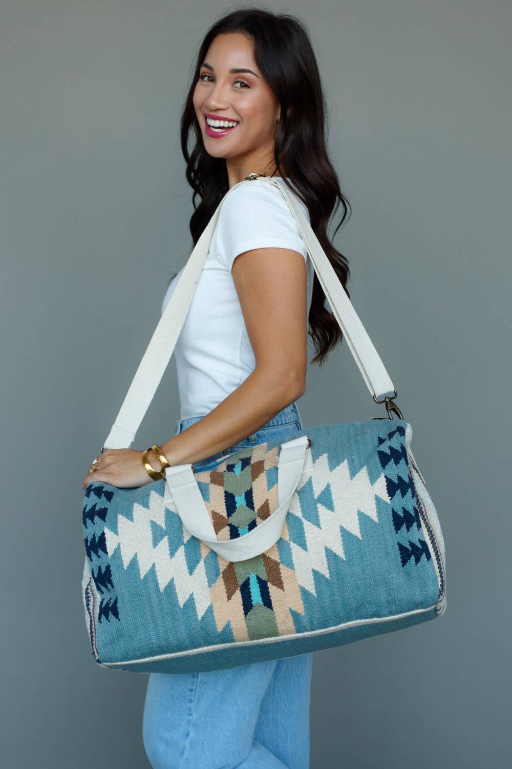 Blue, Cream & Tan Western Duffel