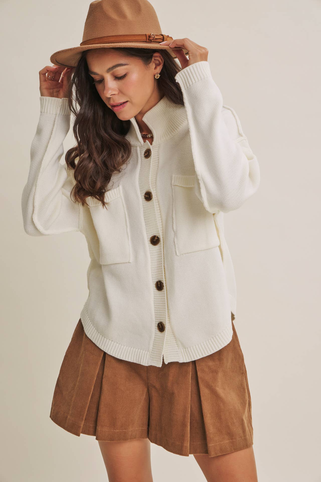 MINIMAL DAY OVERSIZED HIGH NECK SWEATER JACKET WITH POCKETS