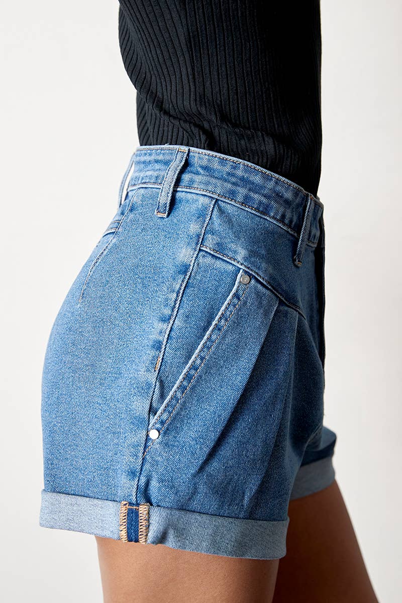 High Rise High Stretch Roll-Up Denim Shorts