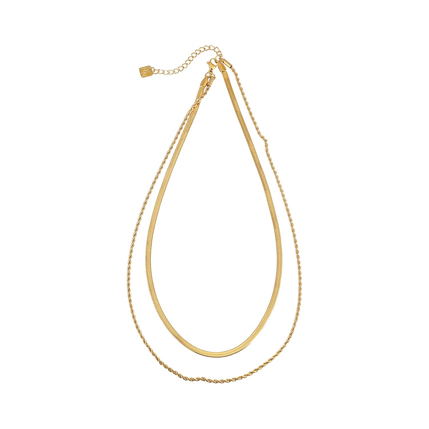 Layered Flat Snake Chain & Rope Chain Necklace