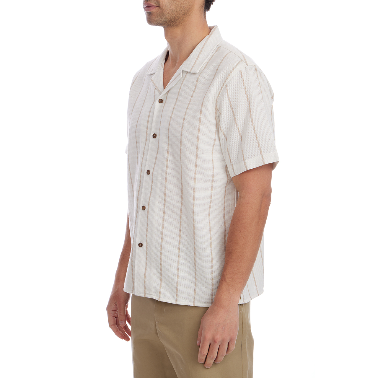 Myles Short Sleeve Textured Vertical Striped Shirt - Cream