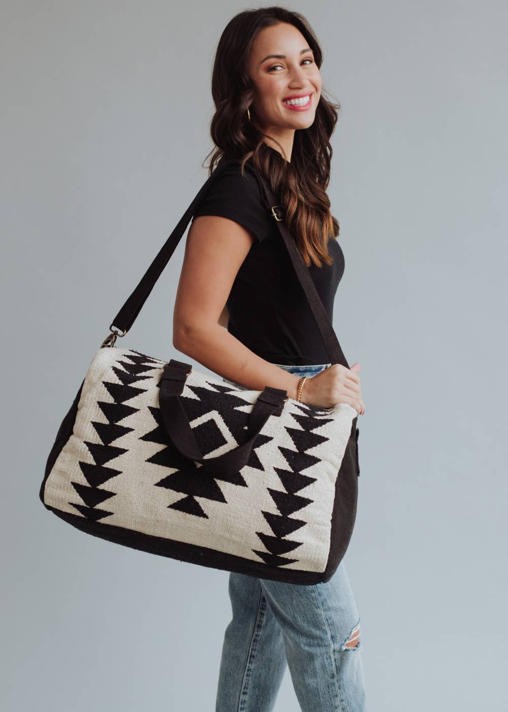 Cream & Black Aztec Duffel