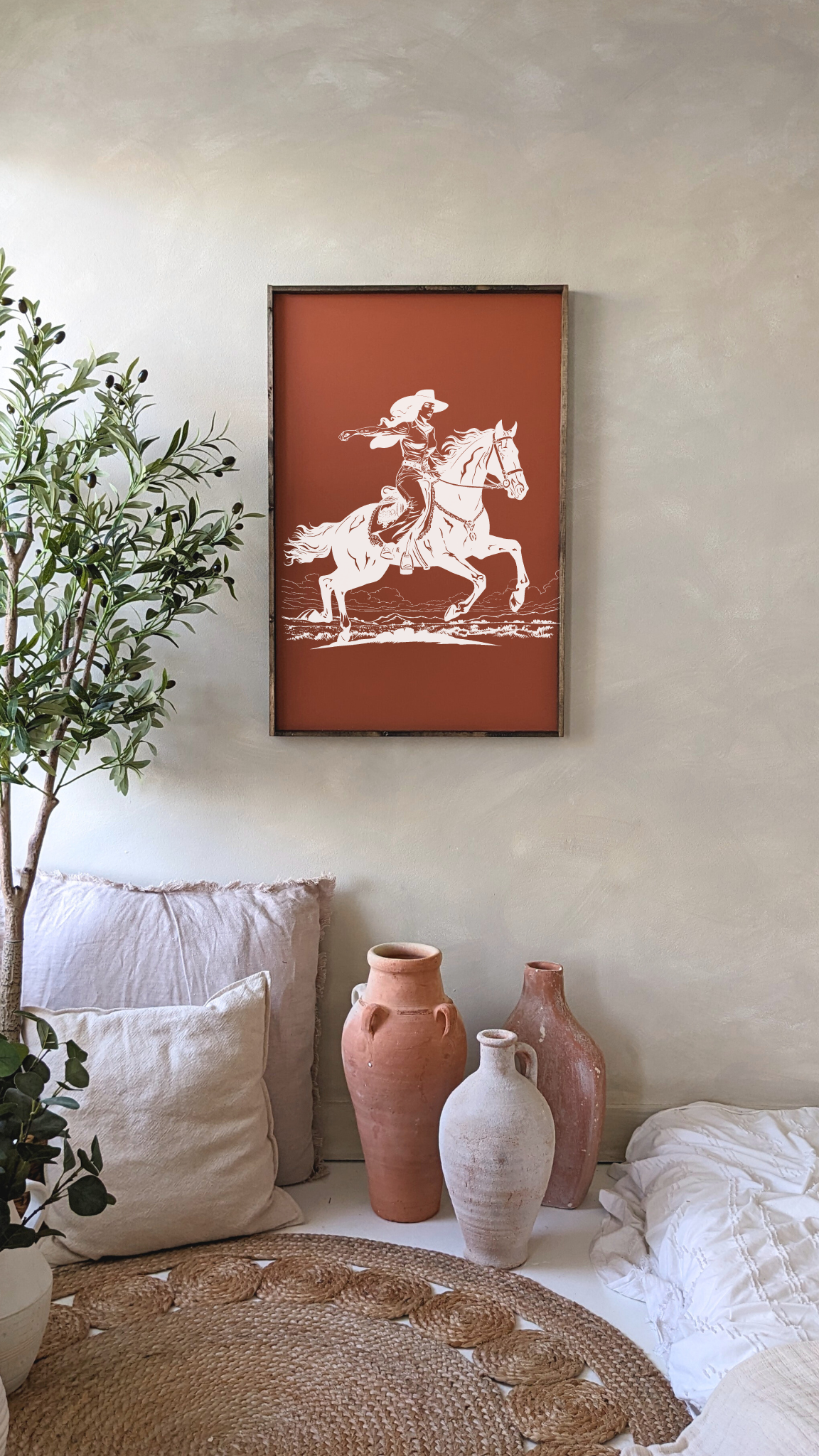 24" x 36" Vintage Cowgirl Framed Print - Handmade Western Wall Art