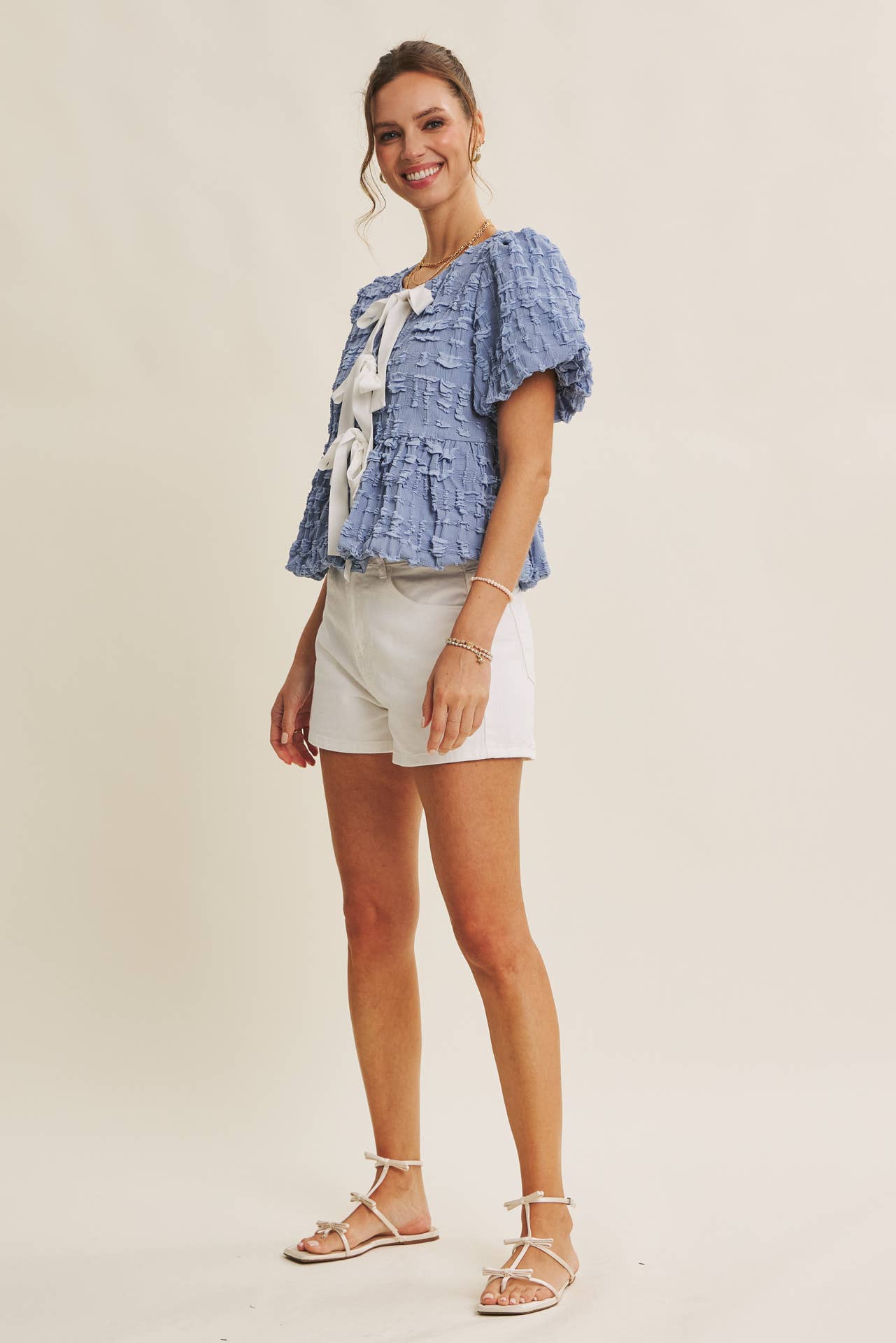 ORIGINAL BESTSELLER BUBBLE BABYDOLL BLOUSE WITH CONTRAST BOW